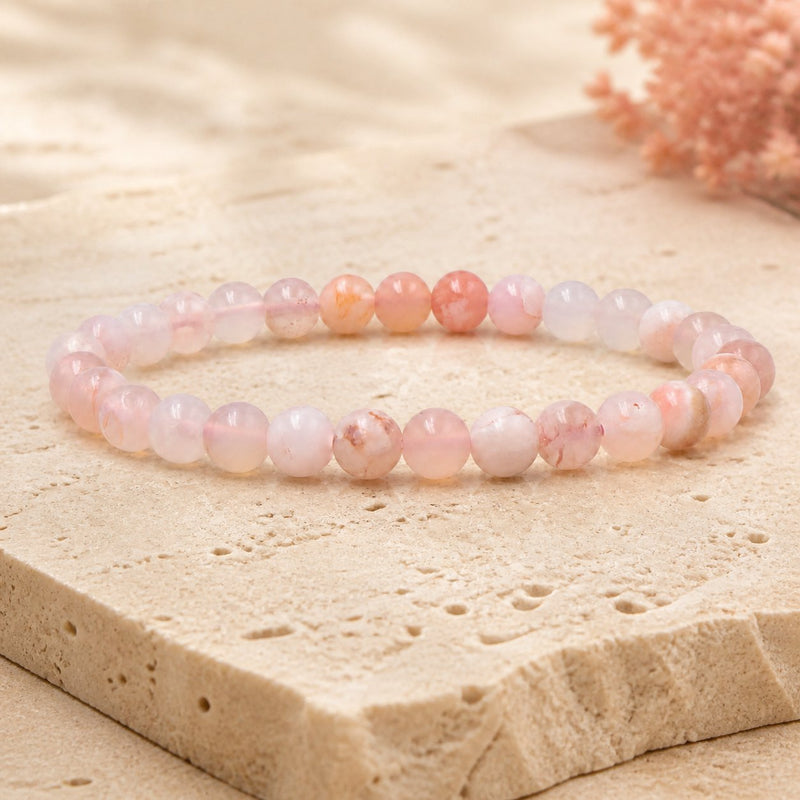 Bracelet Agate Fleur de Cerisier 6 mm – Grâce du Printemps