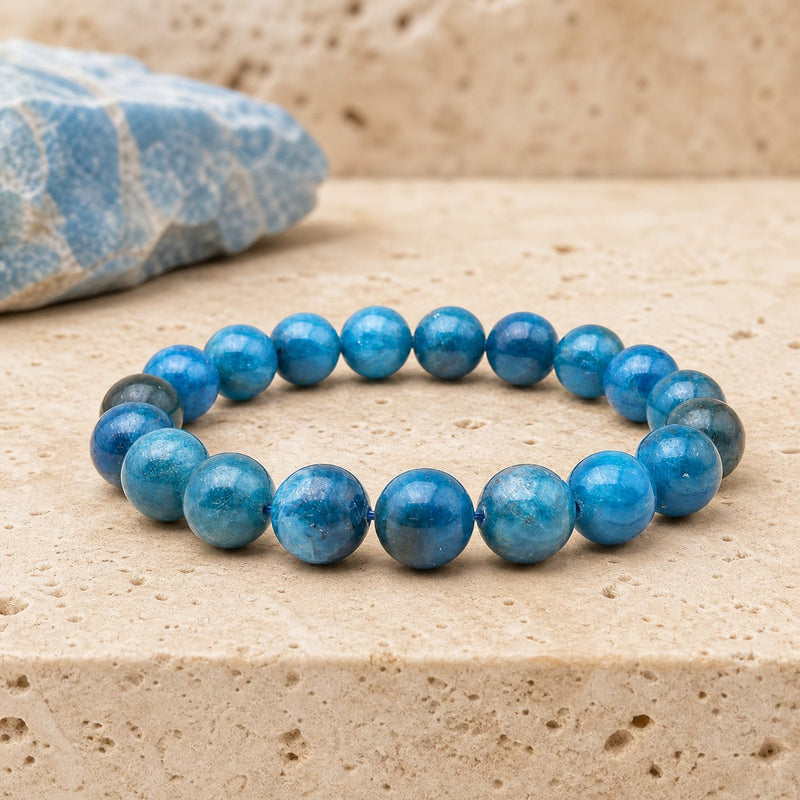 Bracelet Apatite Bleue 10 mm – Feu de la Création