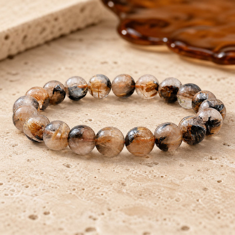 Bracelet Cristal de Roche Rutile 10 mm – Élan de la Création
