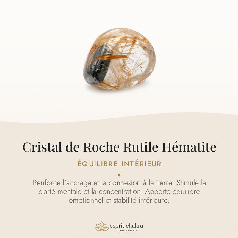 Bracelet Cristal de Roche Rutile Hématite 10 mm – Équilibre des Forces