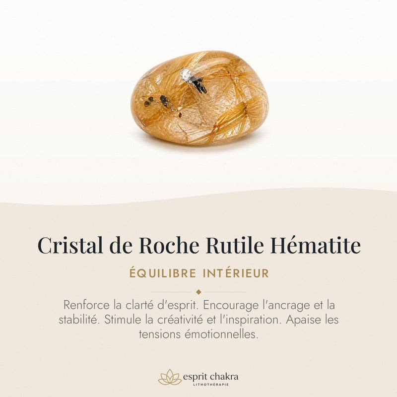 Bracelet Cristal de Roche Rutile Hématite 6 mm – Lien Sincère