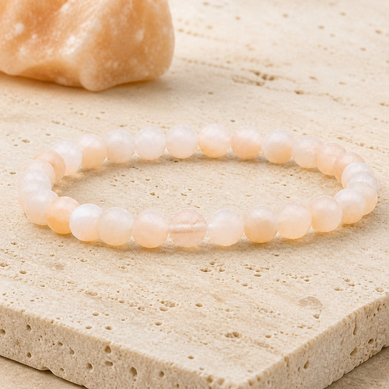 Bracelet Pierre de Lune Beige 6 mm – Douceur des Cycles