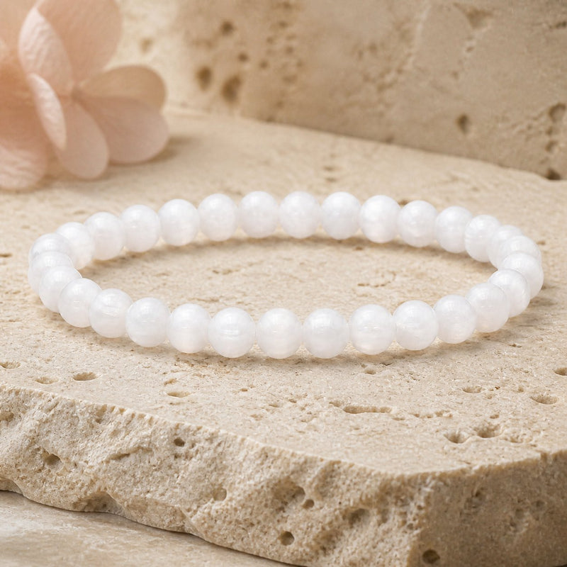 Bracelet Sélénite 6 mm – Esprit Lumineux