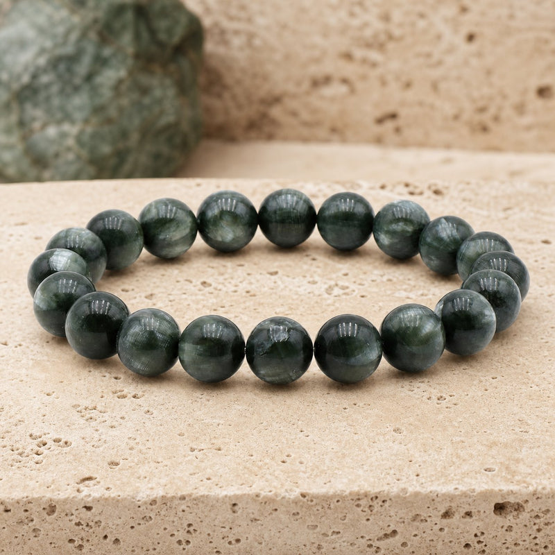 Bracelet Séraphinite 10 mm – Harmonie de l’Élévation