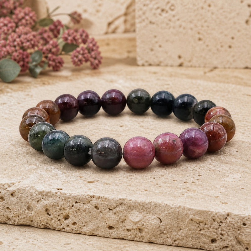 Bracelet Tourmaline Multicolore 10 mm – Équilibre des Facettes