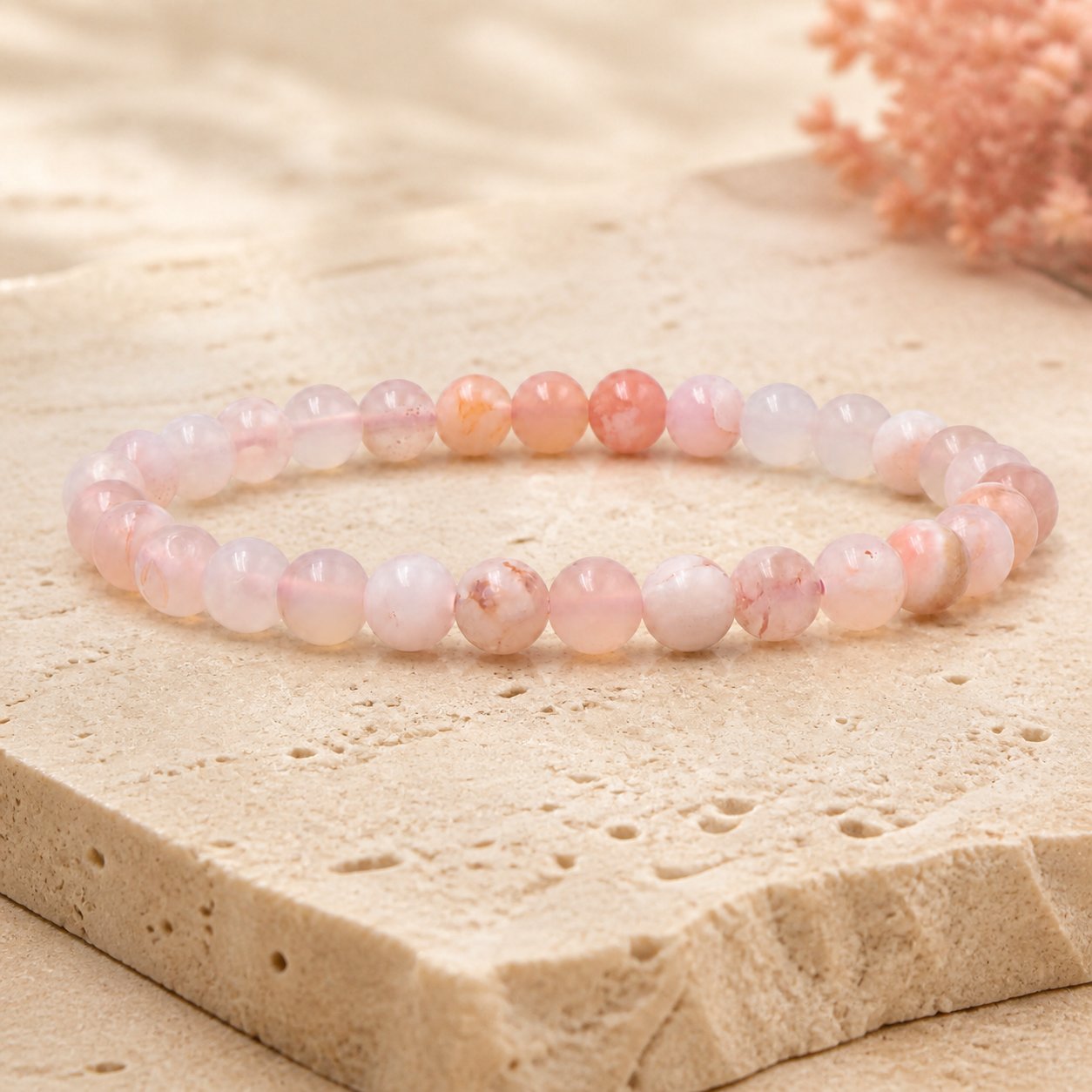 Bracelet Agate Fleur de Cerisier 6 mm – Grâce du Printemps