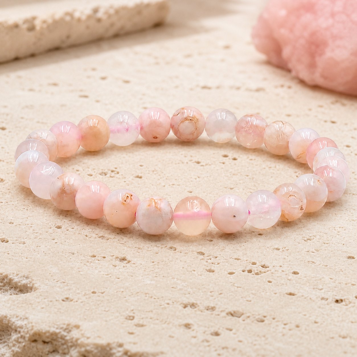 Bracelet Agate Fleur de Cerisier 8 mm – Éclosion Douce