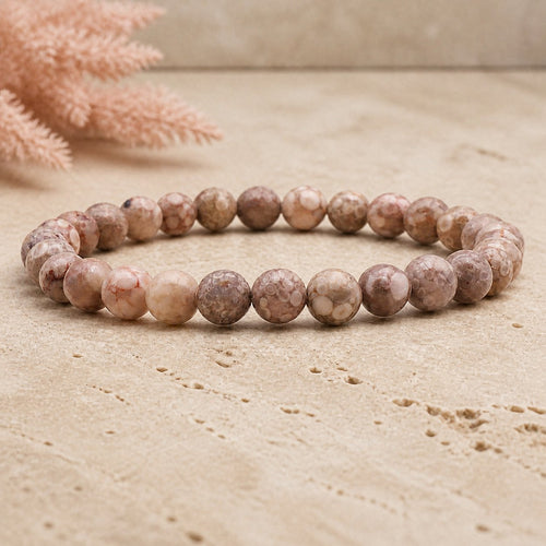 Bracelet Agate Fossile 6 mm – Mémoire Profonde