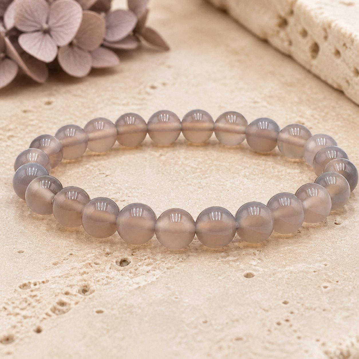 Bracelet Agate Grise Botswana 8 mm – Apaisement Discret