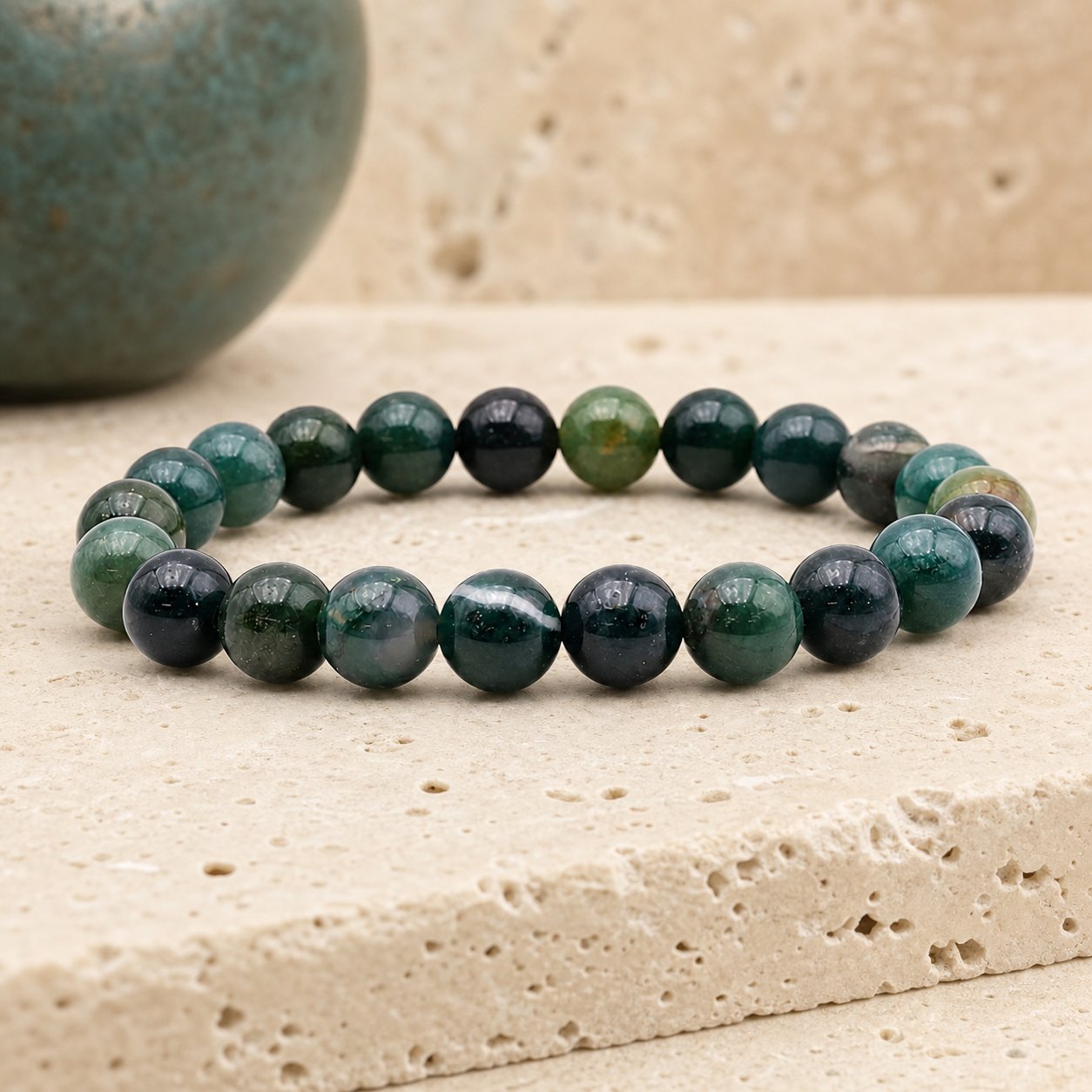 Bracelet Agate Mousse 8 mm – Sérénité des Sous-Bois