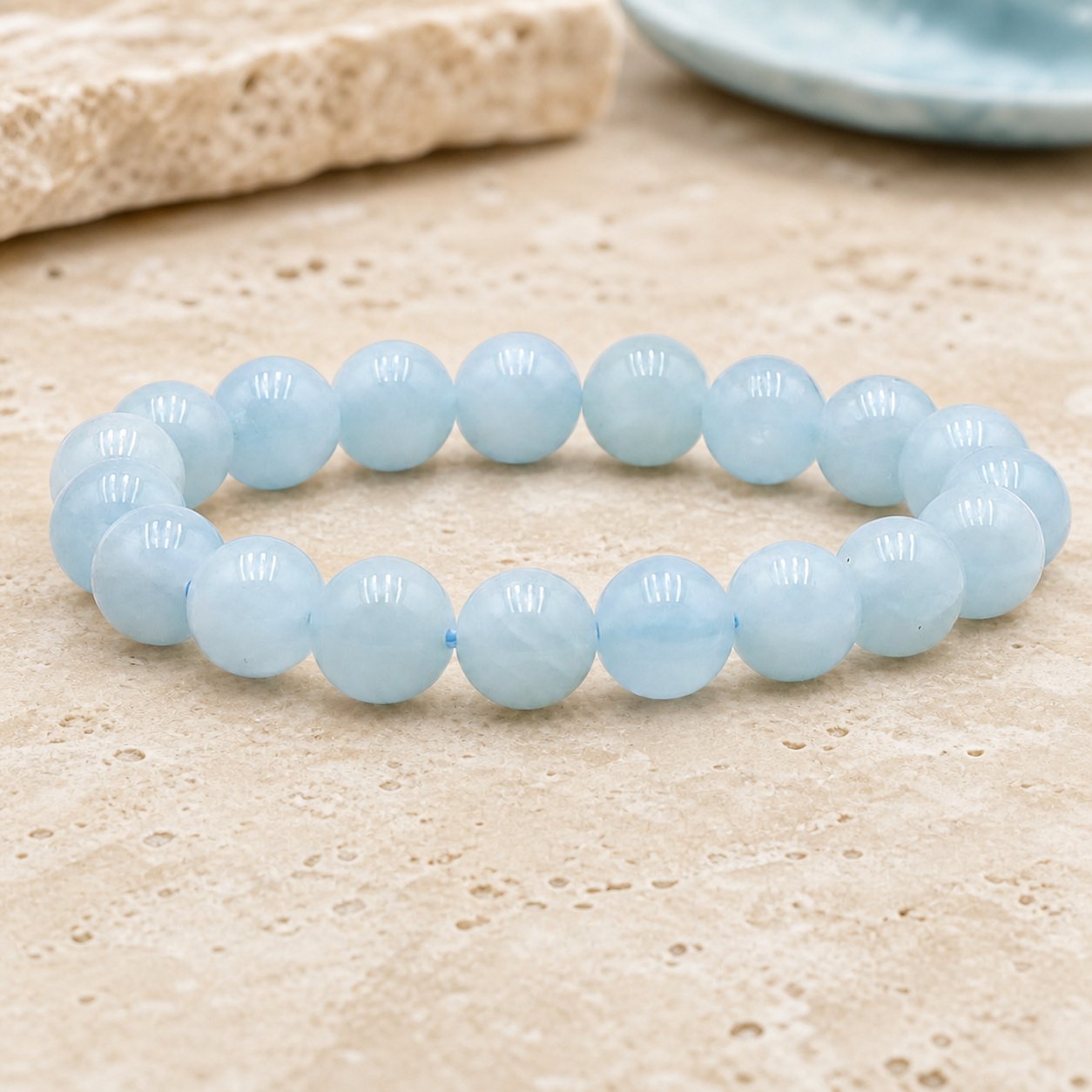 Bracelet Aigue Marine 10 mm – Sérénité du Rivage