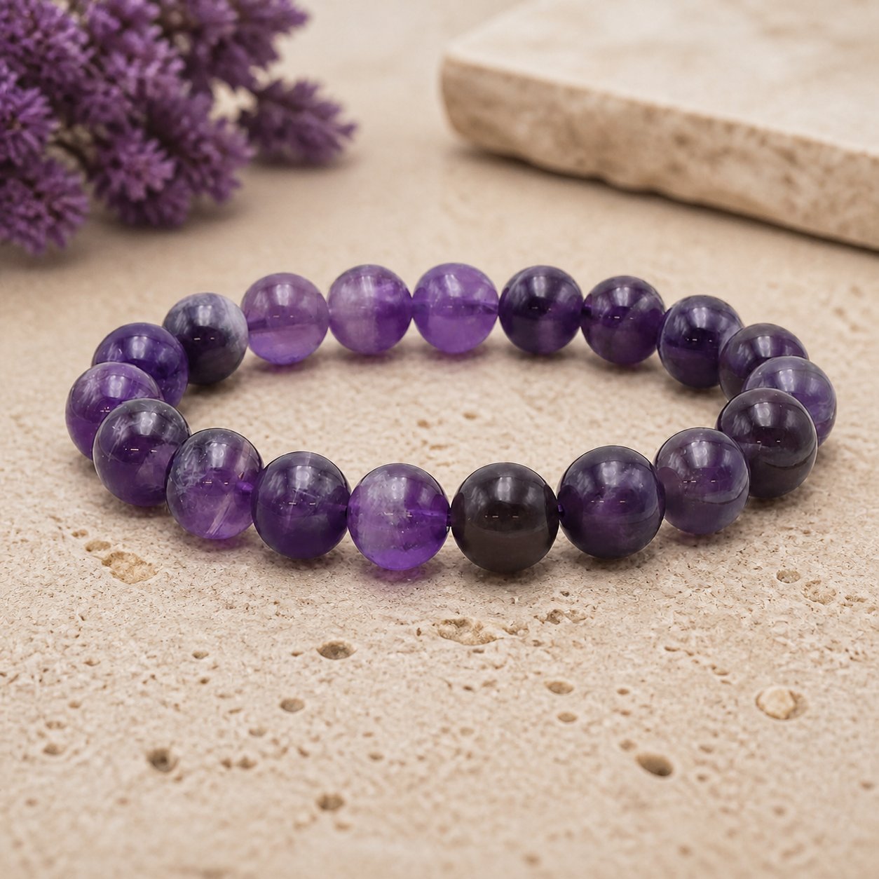 Bracelet Améthyste Rubanée 10 mm – Élan de la Patience