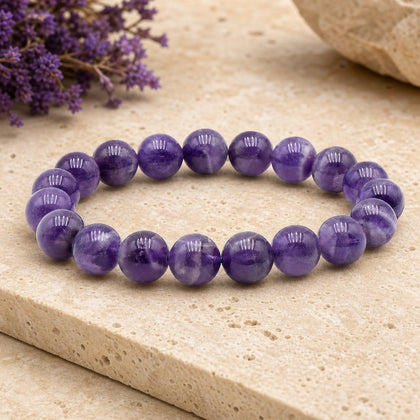 Bracelet Améthyste Rubanée 10 mm – Sérénité Constante