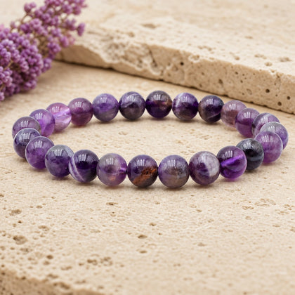 Bracelet Améthyste Rubanée 8 mm – Inspiration des Heures