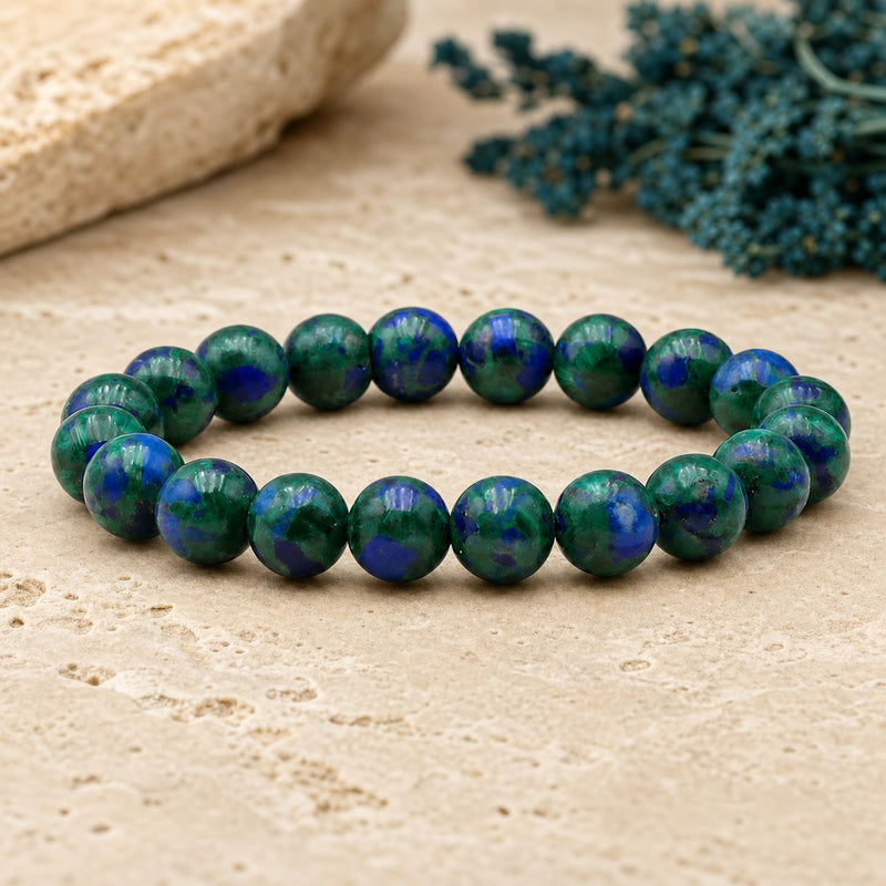 Bracelet Azurite Malachite 10 mm – Intuition Sûre
