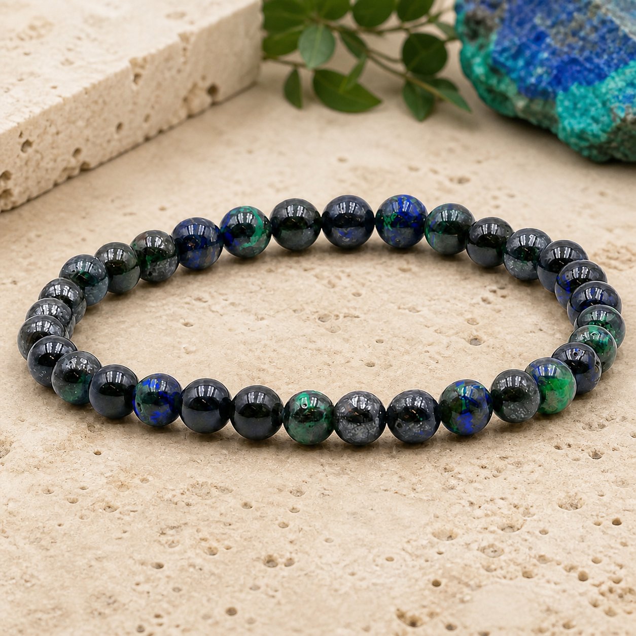Bracelet Azurite Malachite 6 mm – Équilibre