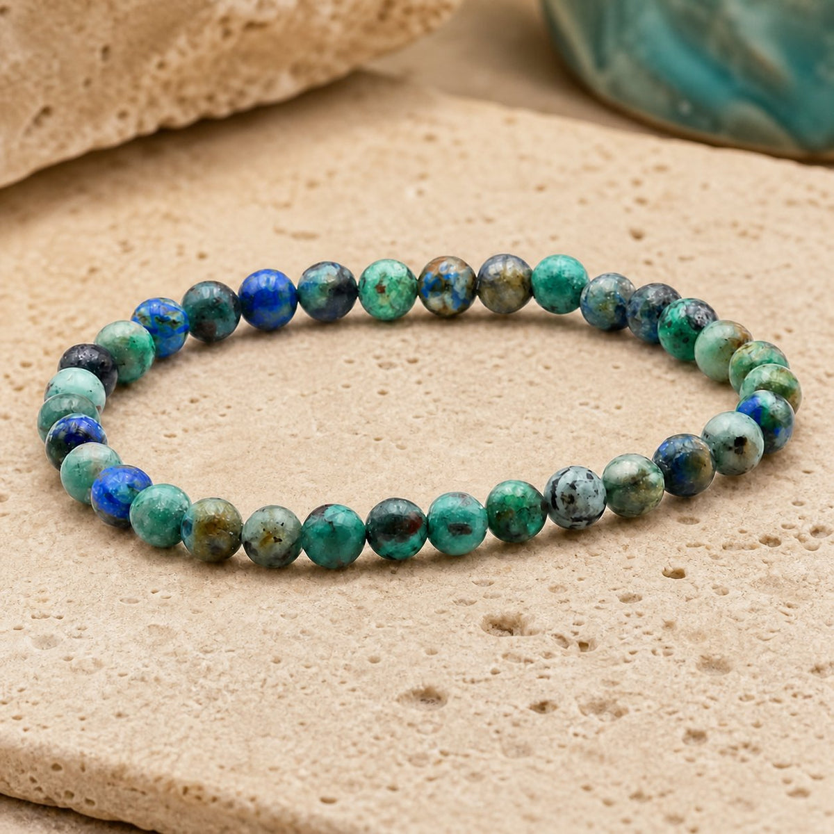 Bracelet Chrysocolle Shattuckite 6 mm – Échange Harmonieux