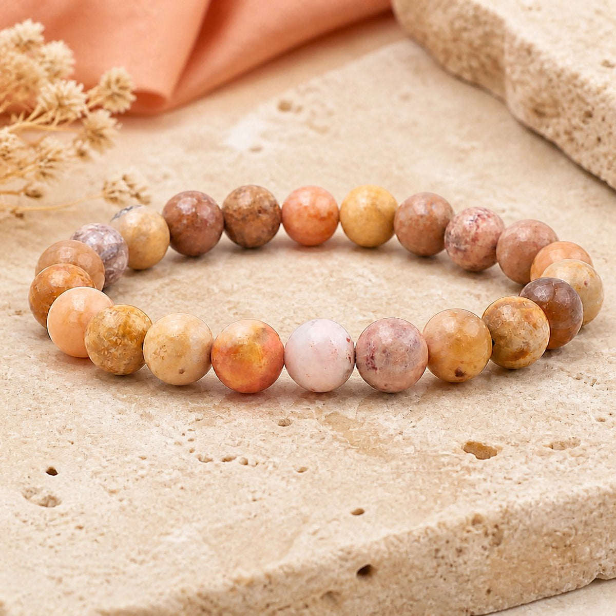 Bracelet Corail Fossile 8 mm – Matin Clair