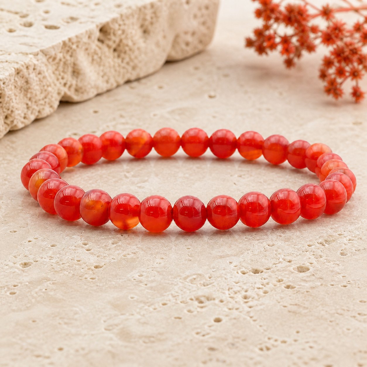 Bracelet Cornaline 6 mm – Midi Doux