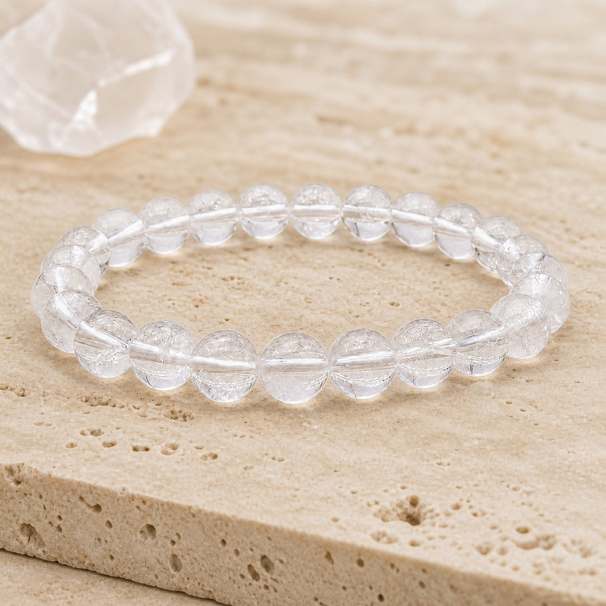 Bracelet Cristal de Roche 8 mm – Crépuscule Doux