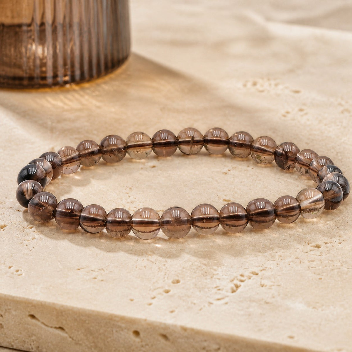 Bracelet Cristal de Roche Fumé 6 mm – Ancrage de l’Ombre