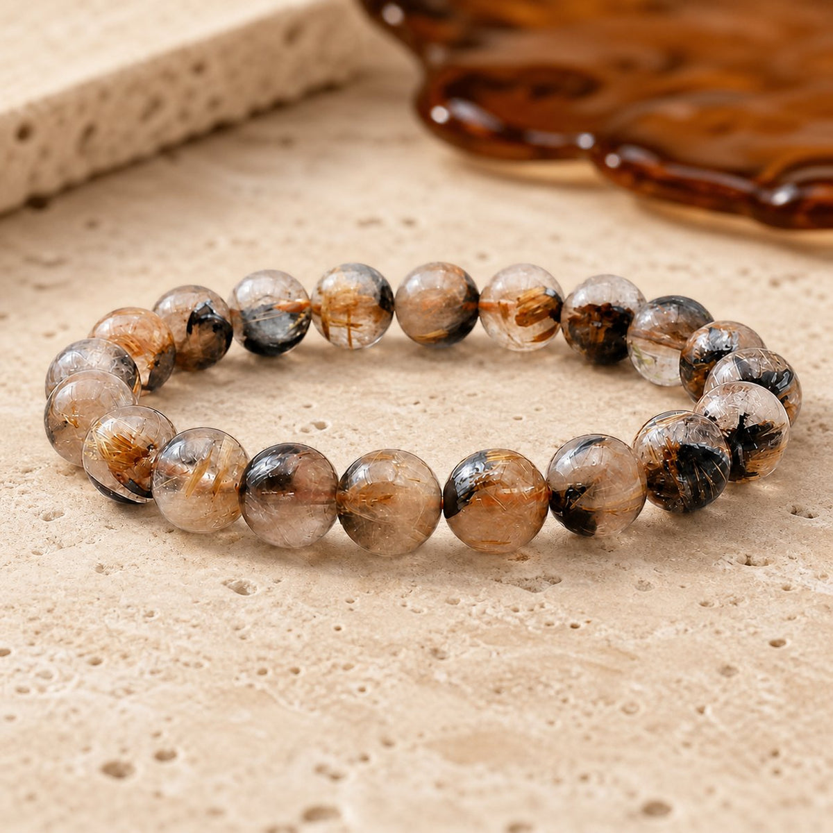 Bracelet Cristal de Roche Rutile 10 mm – Élan de la Création