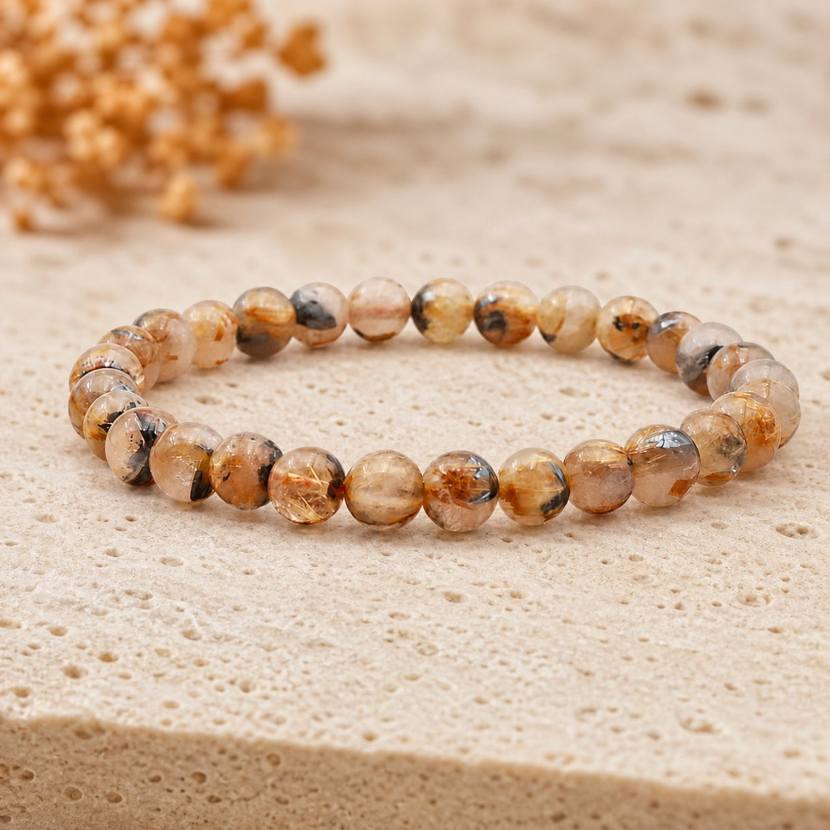 Bracelet Cristal de Roche Rutile 6 mm – Aube Nouvelle