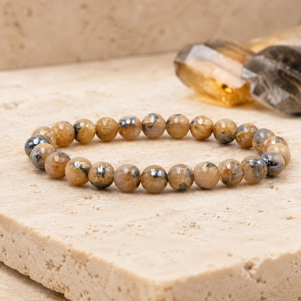 Bracelet Cristal de Roche Rutile 6 mm – Clarté
