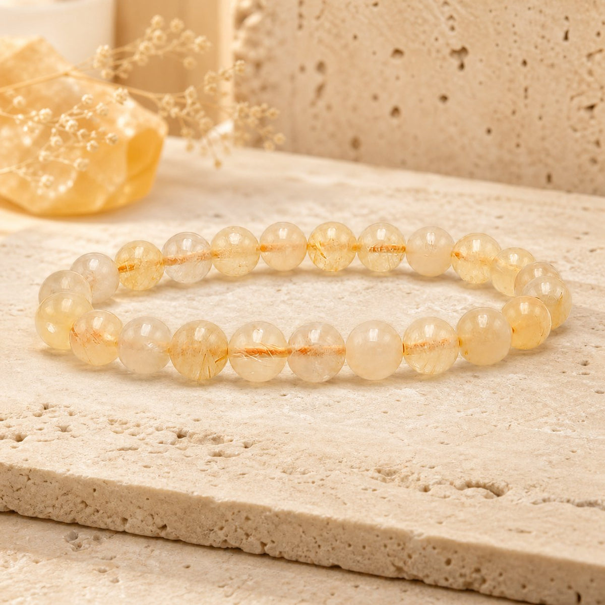 Bracelet Cristal de Roche Rutilé 8 mm – Lien Paisible