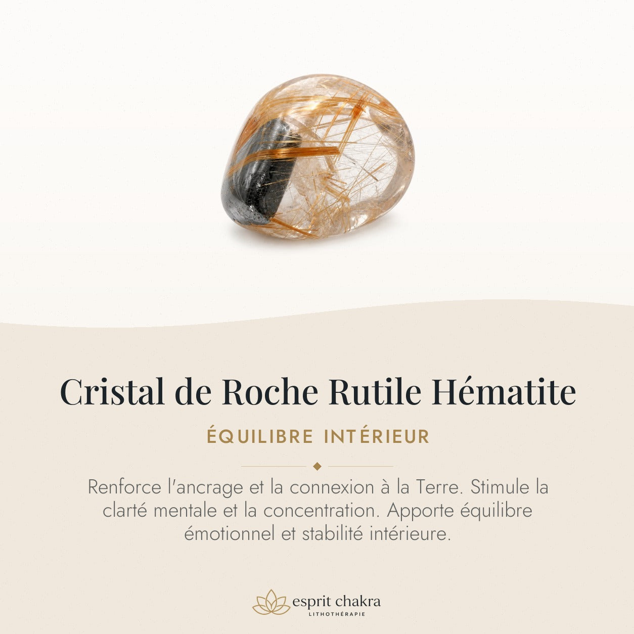 Bracelet Cristal de Roche Rutile Hématite 10 mm – Équilibre des Forces — vertus de la pierre