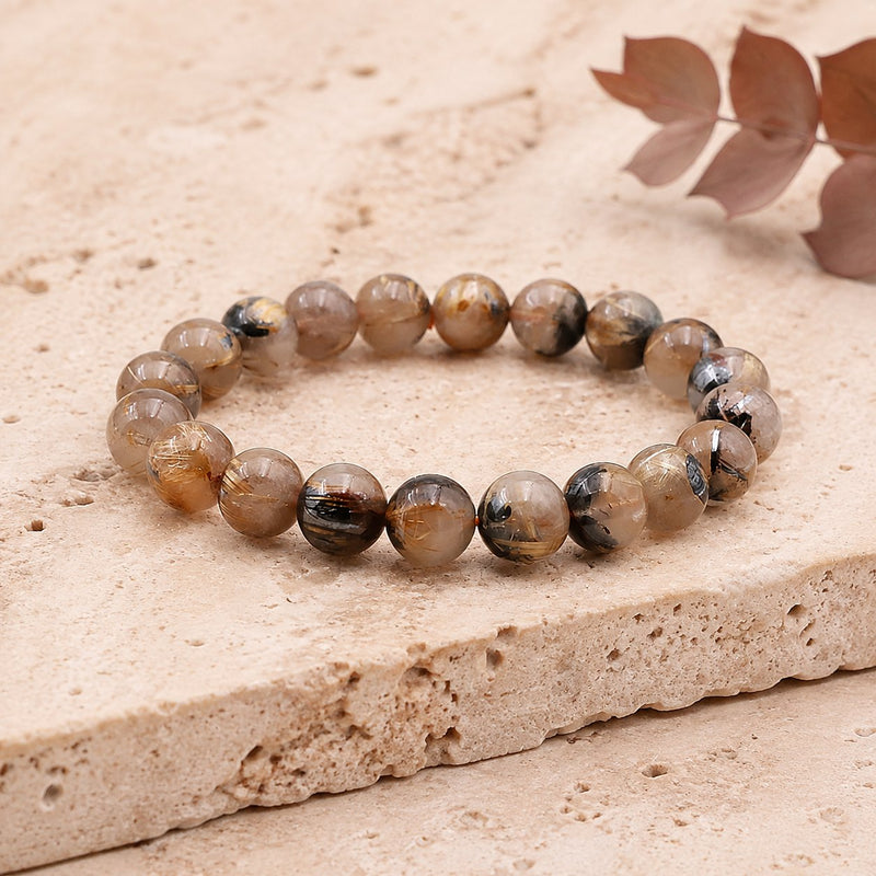 Bracelet Cristal de Roche Rutile Hématite 10 mm – Équilibre des Forces