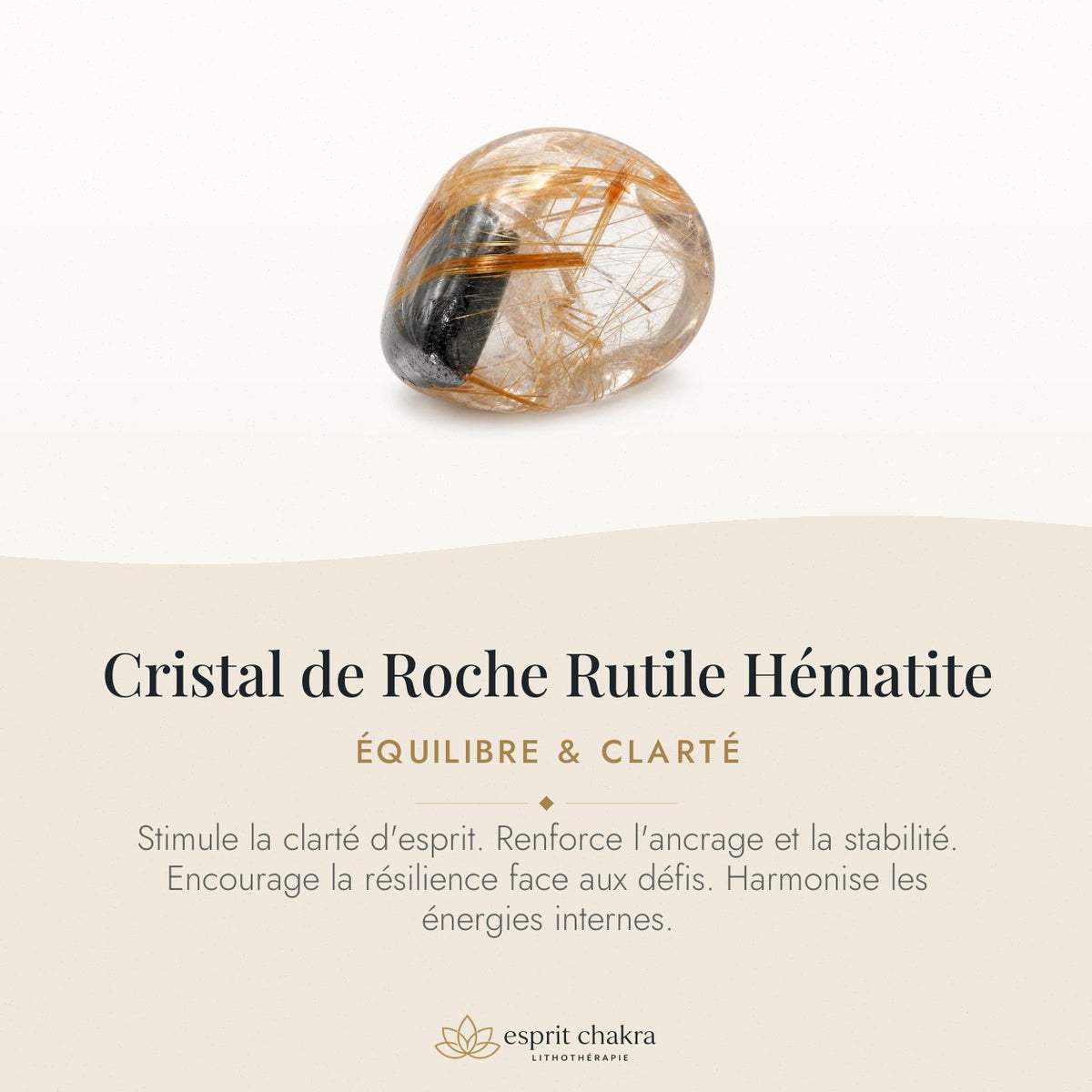 Bracelet Cristal de Roche Rutile Hématite 8 mm – Lien Léger — vertus de la pierre