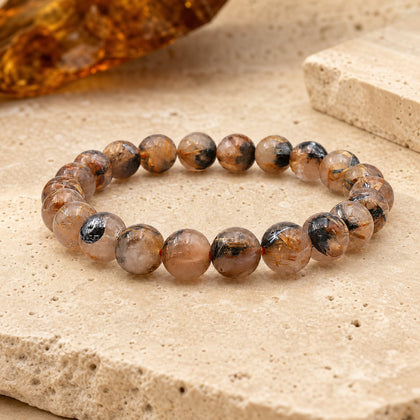 Bracelet Cristal de Roche Rutile Hématite 8 mm – Lien Léger