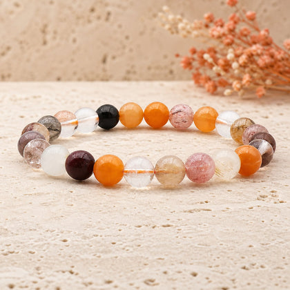 Bracelet Cristal de Roche Rutile Multicolore 8 mm – Éclat Paisible