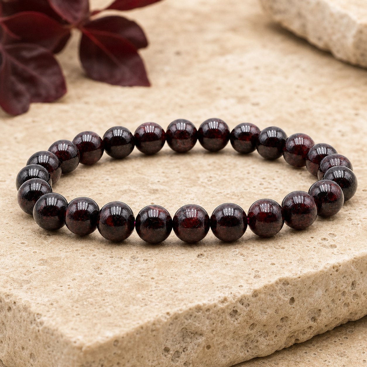 Bracelet Grenat Rouge 8 mm – Amitié Sereine