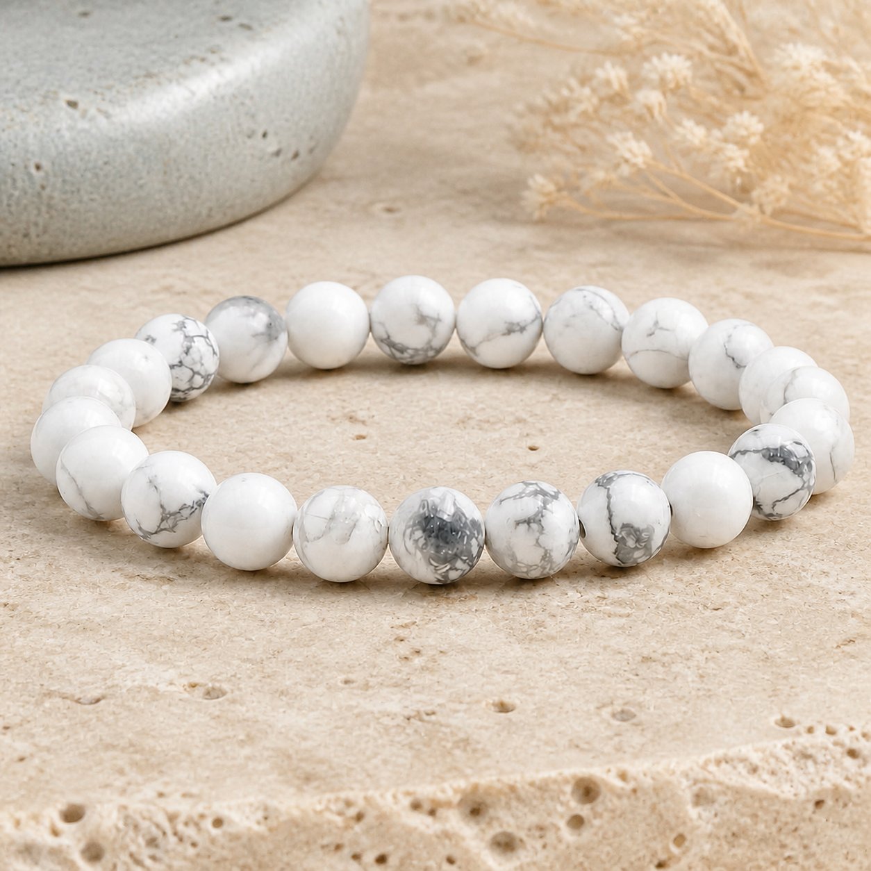 Bracelet Howlite Blanche 8 mm – Main Tendue