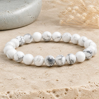 Bracelet Howlite Blanche 8 mm – Main Tendue