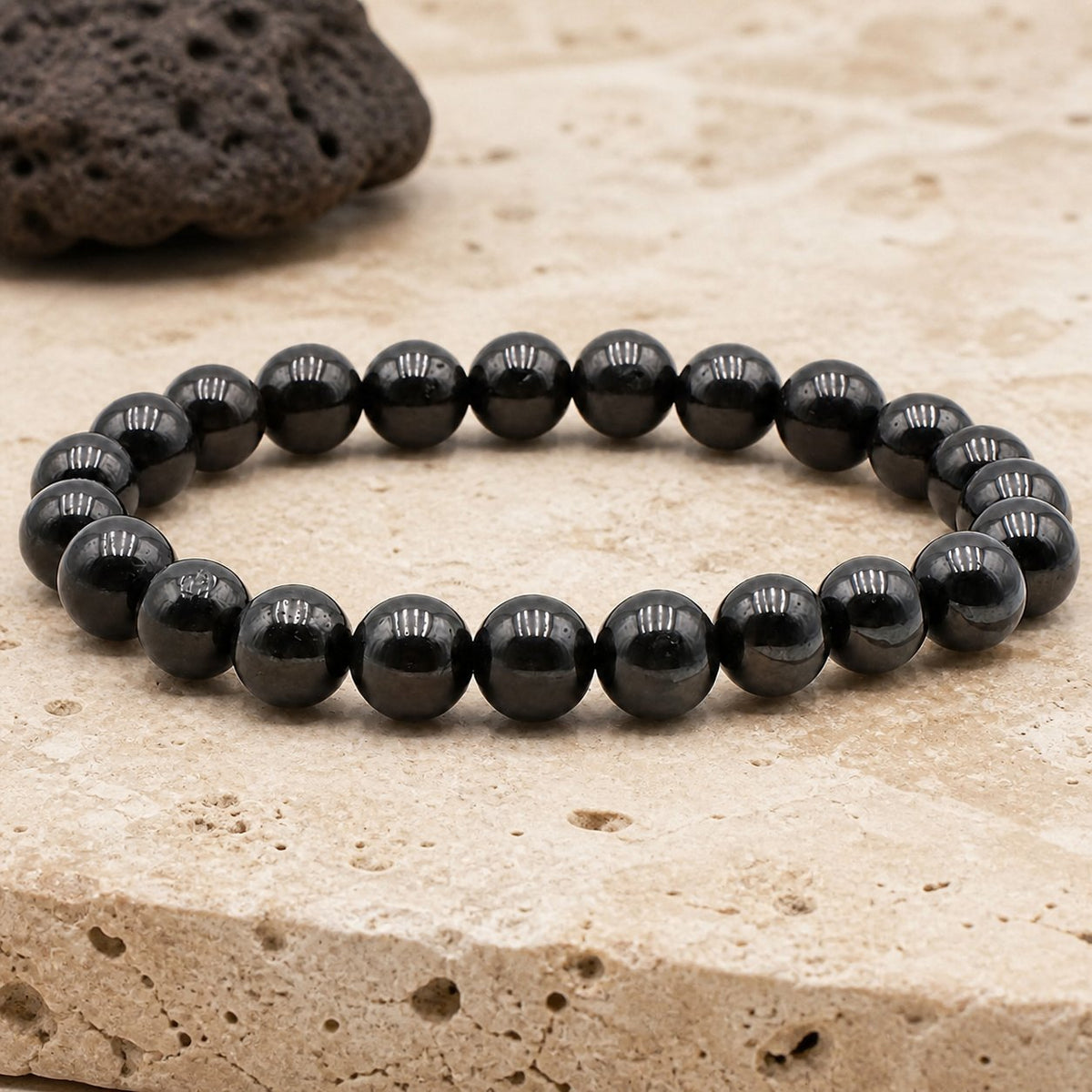 Bracelet Jais 8 mm – Cœur Simple