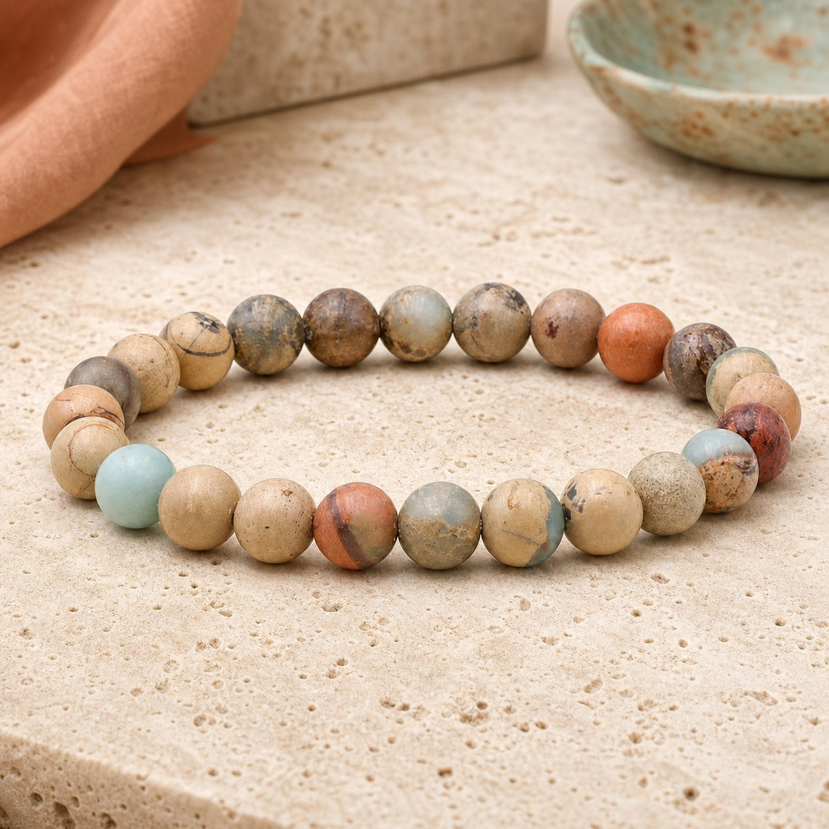 Bracelet Jaspe Bleu 8 mm – Cœur Fidèle
