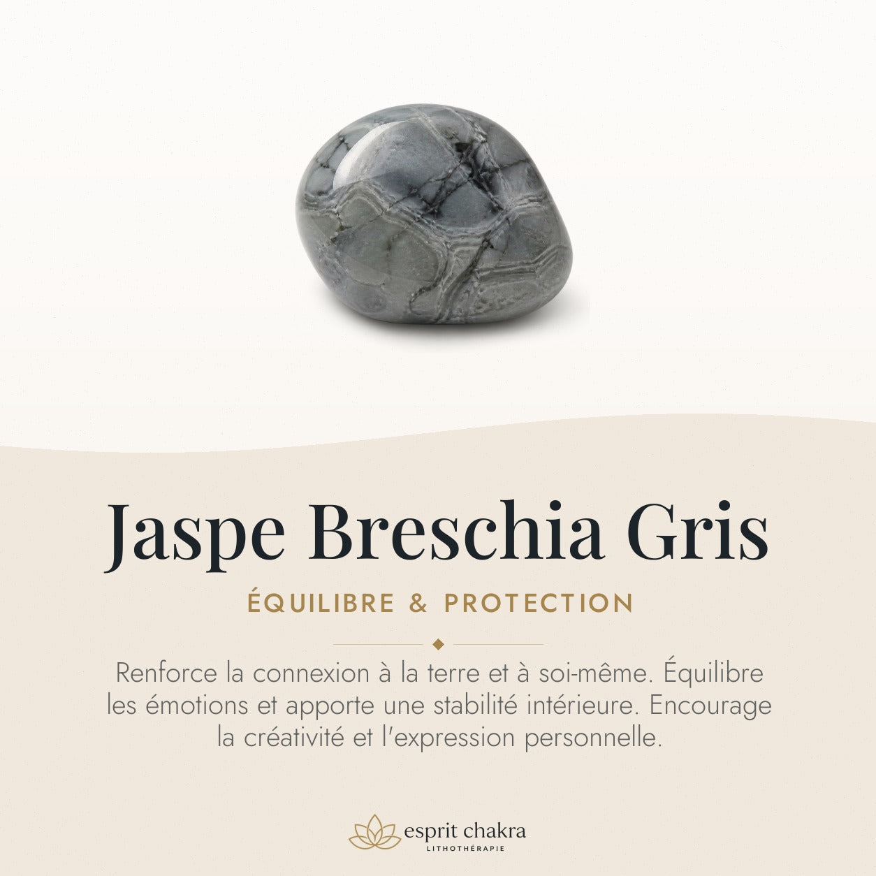 Bracelet Jaspe Breschia Gris 6 mm – Sérénité Retrouvée — vertus de la pierre