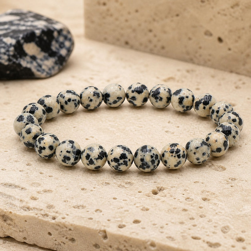 Bracelet Jaspe Dalmatien 8 mm – Cœur Clair