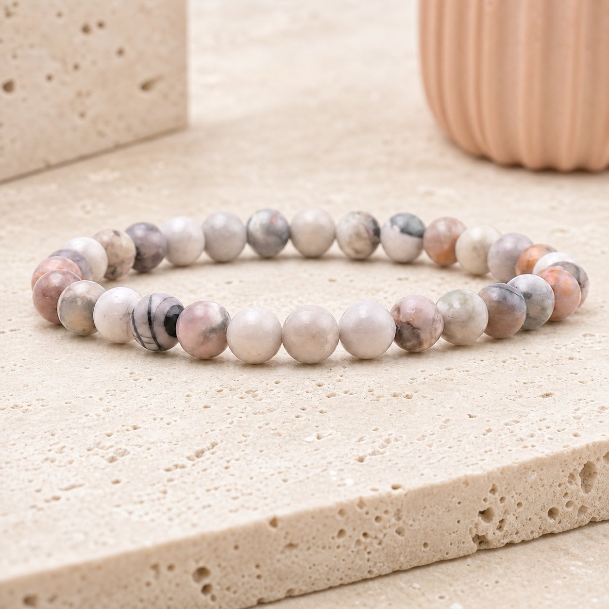 Bracelet Jaspe Feuille d'Argent 6 mm – Protection du Silence