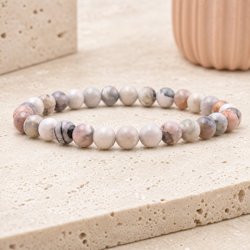 Bracelet Jaspe Feuille d'Argent 6 mm – Protection du Silence