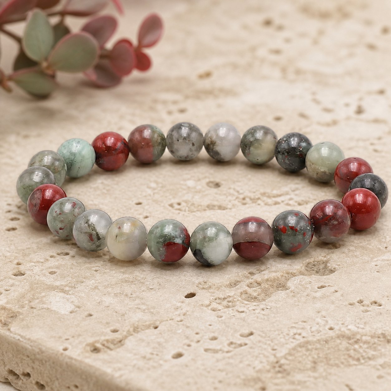Bracelet Jaspe Héliotrope 8 mm – Vaillance Tranquille