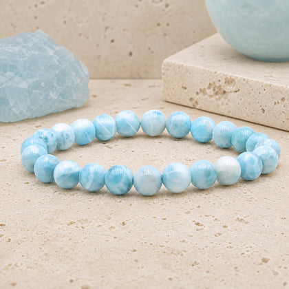 Bracelet Larimar 8 mm – Lueur Douce