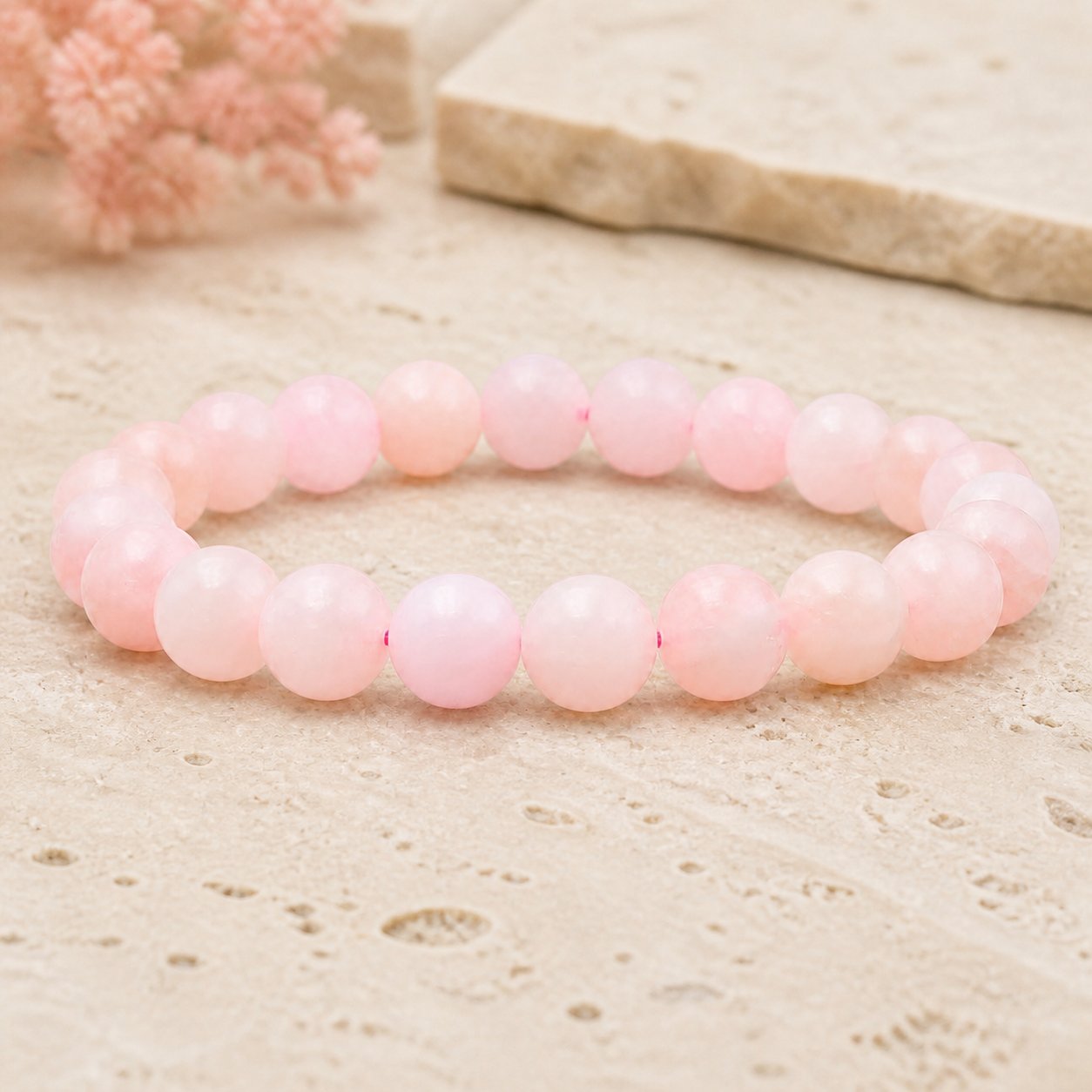 Bracelet Morganite 8 mm – Cœur Paisible