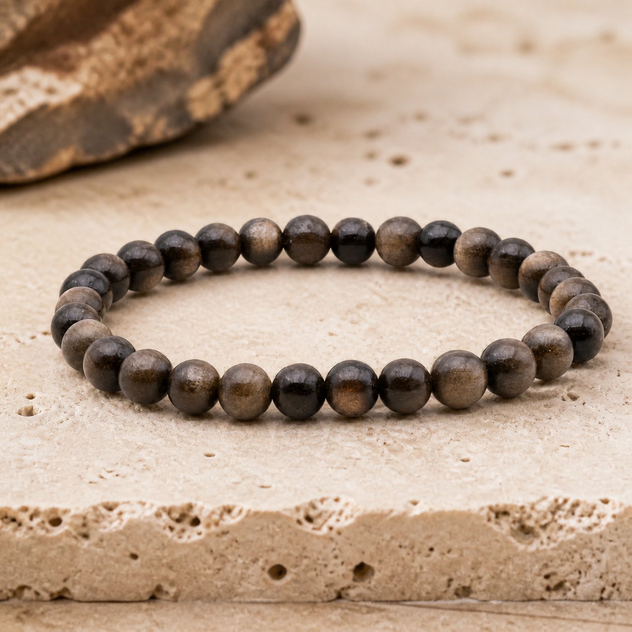 Bracelet Obsidienne Dorée 6 mm – Flamme Tranquille
