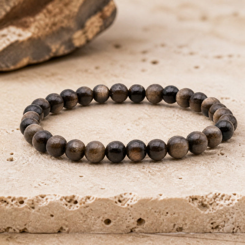 Bracelet Obsidienne Dorée 6 mm – Flamme Tranquille