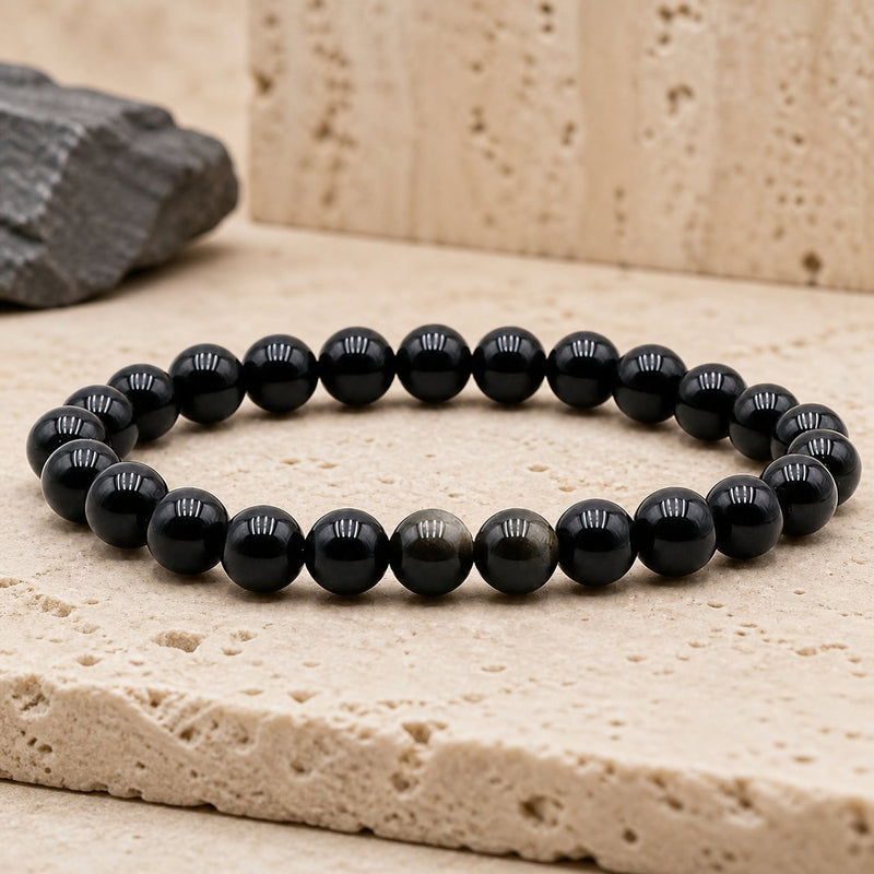 Bracelet Obsidienne Dorée 8 mm – Chaleur Douce