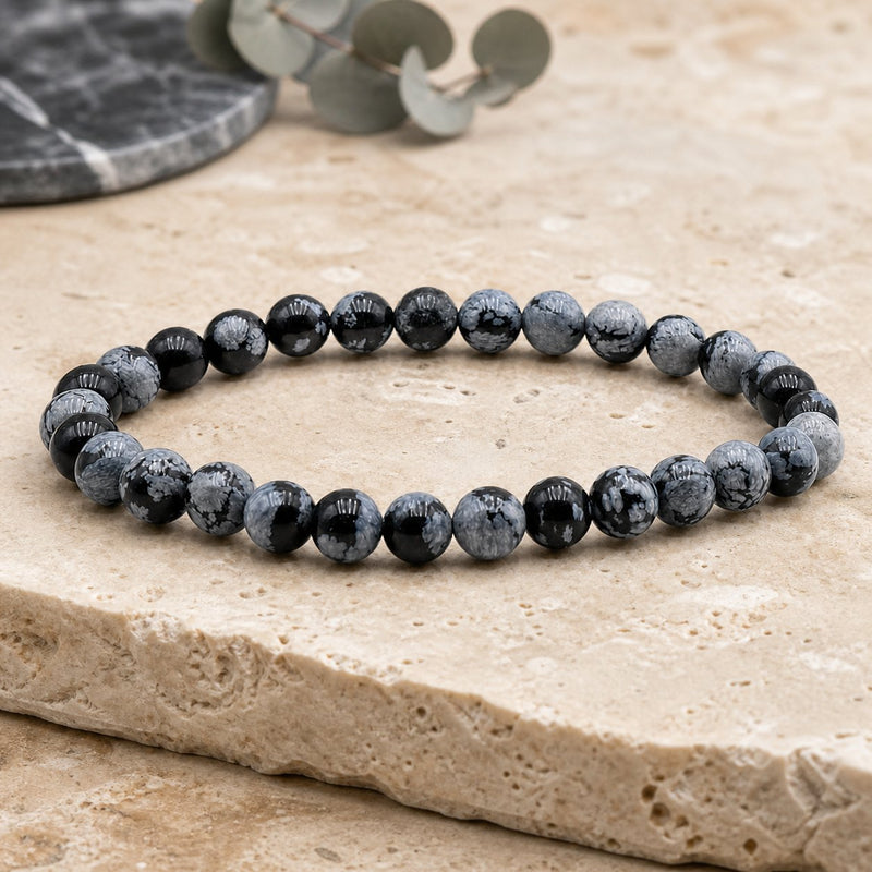 Bracelet Obsidienne Flocon de Neige 6 mm – Équilibre des Contrastes
